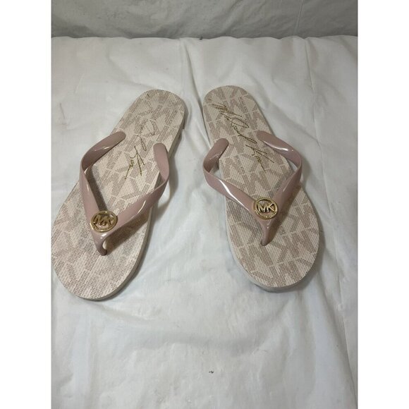 MICHAEL KORS MK FLIP FLOP PVC JET SET PINK GOLD LOGO SANDALS US 10 - Picture 8 of 15